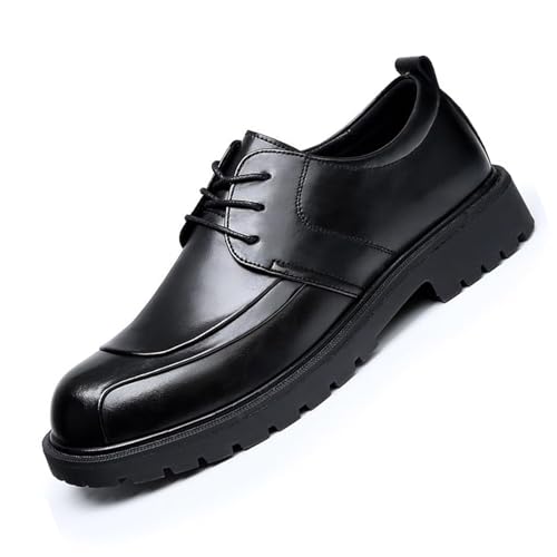 Mens Genuine Leather Dress Oxford Shoes, Lace-up Business Comfortable Chunky Heel Soft Bottom Casual Work Office Formal Derby Shoes