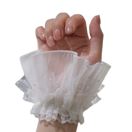 AUOCATTAIL wrist sleeves Lace Fingerless Glove Bridal Cuffs for Women Girls Wedding Party Costume Accessories (White)