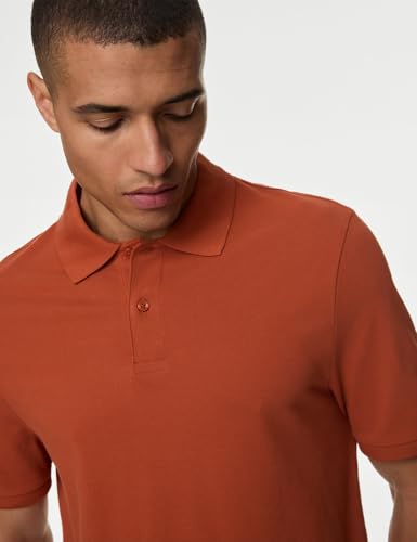 Image of Marks & Spencer Pure Cotton Pique Polo Shirt Burnt Orange