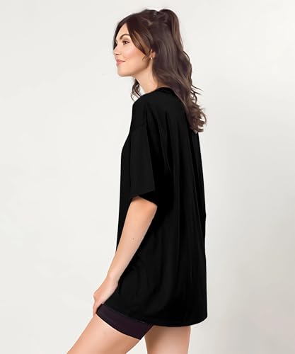 Image of SHODOX Women's Cotton Blend Oversized Drop Shoulder Solid T-Shirt(Pack of 1)