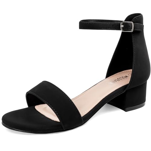 Wulubaba Girls Dress Shoes Low Heel Sandals Open Toe Ankle Strap for Flower Girl Wedding Party Little and Big Girls Black 3