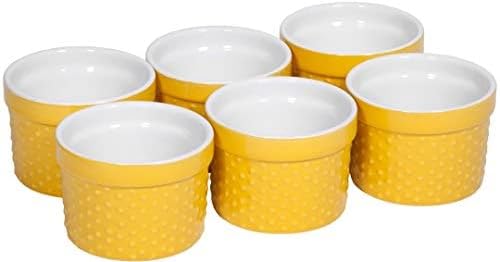 Palais Dinnerware Ramekins Collection Porcelain Soufle Dishes (4 Oz - Set of 6, Yellow - Dots Finish)