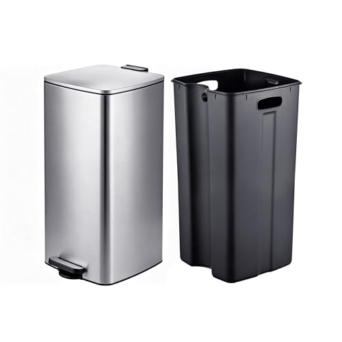 Kosz na śmieci Relaxdays, 60 l, do kuchni, wyjmowany wkład, pedał nożny, cichy domyk, stal nierdzewna, srebrny