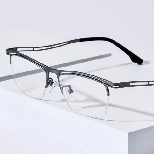 Image of FONEX Colorful Pure Titanium Glasses Frame Men Semi Rimless Square Eyeglasses Eyewear