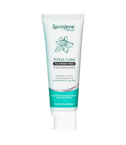 SprinJene Natural Total Care Fluoride Free Toothpaste – Patented Formula with Black Seed Oil & Zinc – Dry Mouth Toothpaste for Fresh Breath & Strong Teeth – Made in the USA (1 Pack)