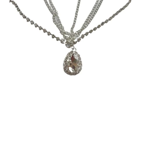 Honkenda Cadena de cabeza de cristal bohemio con lágrima para mujeres y niñas, tocado de novia de diamante, accesorios para el cabello, joyería para disfraz, festival, fiesta de graduación (plata)