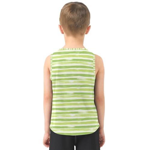 Light Green Stripe Boys Tank Top Sleeveless Quick Dry Athletic T-Shirts 3-10T3