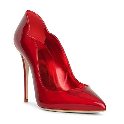Women Pumps Sexy Pointed High Heel Patent Leather Classic Stilettos Slip On Office Office Lady Casual Dress Party Shoes Red Size 83