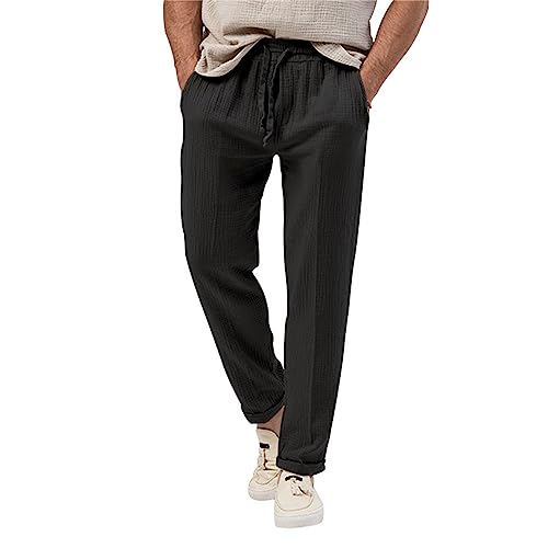 Pantalones de lino de colores sólidos para hombre, de combate, constructores, almacén, ropa de trabajo, con múltiples bolsillos, pantalones de trabajo de combate, cintura alta, transpirables, para