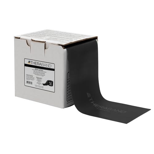 THERABAND black resistance band roll in a box, designed for strength training and rehabilitation, featured in a guide for exercise bands tailored for men.