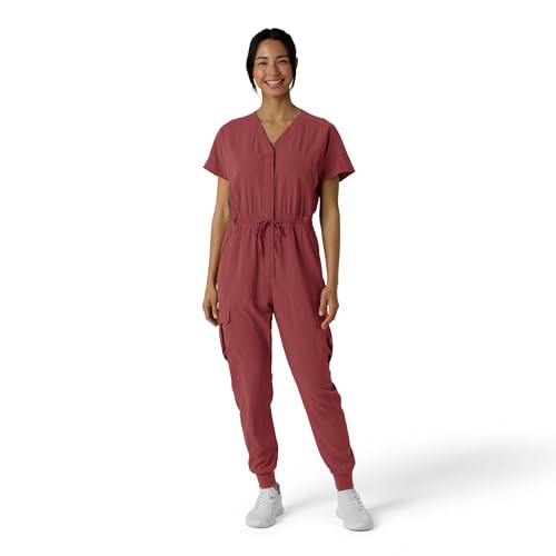 WINK RENEW Womens Cargo Jogger Scrub Jumpsuit Ruby M