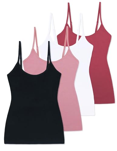 Image of Comfneat Women's 4-Pack Slim-Fit Camisoles Cotton Adjustable Spaghetti Strap Top Underwear