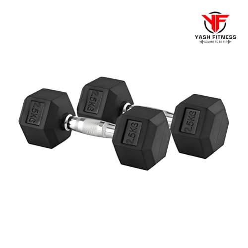 Image of Set Of 2 Rubber Professional Hexa Dumbbells | Fixed Weight Dumbbell | Dumbbells Set For Home Gym & Gym Training | Gym Equipment Dumbbells Set | Durable Dumbbell Set (2.5 Kg)