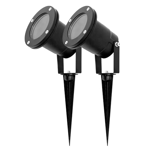 EDO 2er Set Gartenstrahler mit Erdspieß HORTUS IP65 Schwarz GU10, Außen Wasserdicht Schwenkbar Gartenlamp, Aluminium Gartenleuchte,...