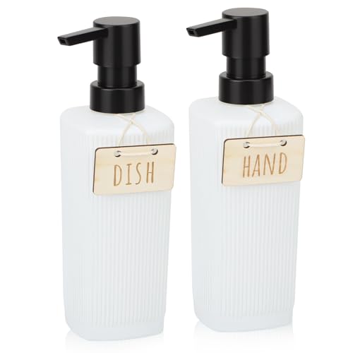 Image of Segbeauty 2pcs 11.8oz Refillable Glass Soap Dispenser for Toiletries, Empty Soap Dispenser for Kitchen, 350ml White Liquid Pump Dispensers for Bathroom Lotion Container with Vertical Stripe