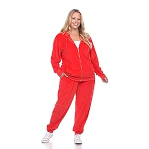 white mark Women’s Plus Size 2-Piece Velour Tracksuit Jogger Outfit Activewear Set