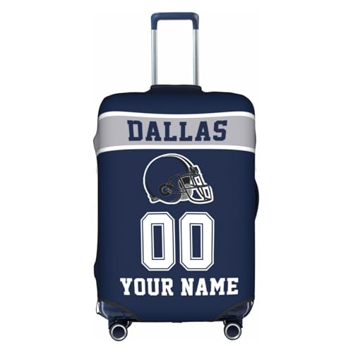 Image of Custom Dallas Luggage Cover Personalized Football Style Suitcase Cover with Name Number Customized Washable Elastic Sports Travel Suitcase Protector for Business Vacation Gifts