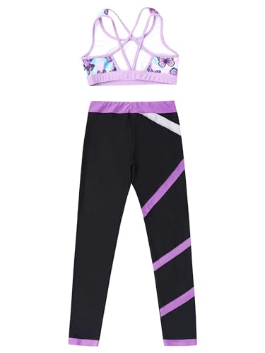 YEAHDOR Kids Girls 2 Pcs Sport Outfit Crop Top with Leggings Set Gymnastics Dance Athletic Outfits4
