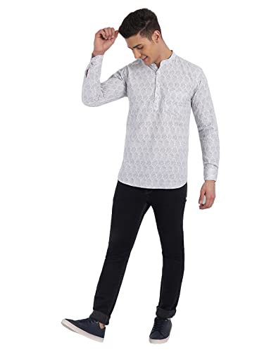 Image of Majestic Man Men's Cotton Regular Fit Short Printed Designer Kurta