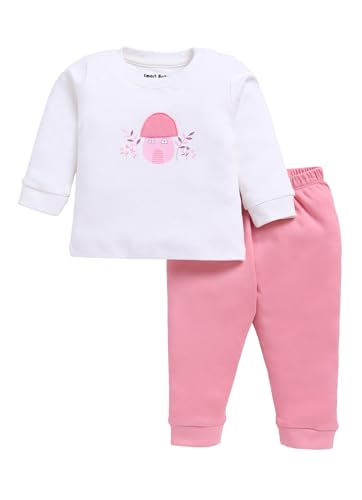 Image of Smart Baby Cotton Night Suit for Girls | Baby Girl Dress 6-18 Months Stylish | Full Sleeve Pajama Set with Mushroom House Print | Infant Nightwear & Kids Clothes