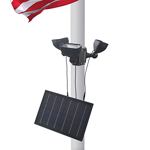 enrybia Flag Pole Light Solar Powered 12000mAh Battery Solar Flagpole Light 2400 Lumen Adjustable Metal Clamp Fit 2-6" Dia Flagpole 3 Super Bright Solar Spotlights Outdoor Waterproof LED Dusk to Dawn
