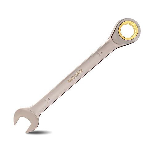 Meccion Fixed Head Ratchet Spanner 24mm Professional Chrome Vanadium Steel Forged Combination Wrench - Black Nickle Plated
