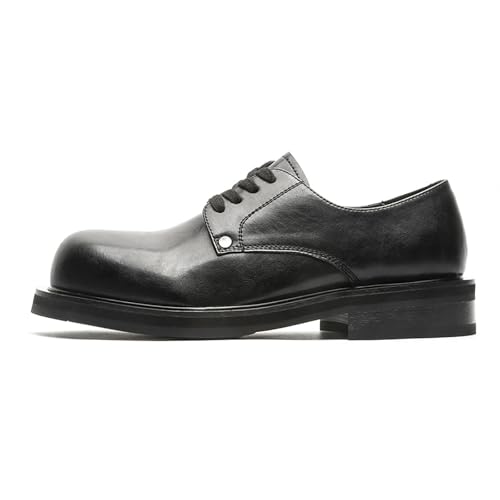 Men's Leather Lace-Up Dress Oxfords Round Toe Low Top Business Derby Shoes Vintage Design for Work & Office
