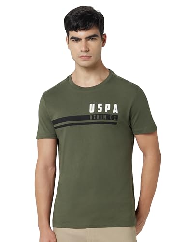 Image of U.S. Polo Assn. Denim Co. Mens Green Half Sleeve Cotton Fitted T-Shirt (UDTSHOE0048 Green )
