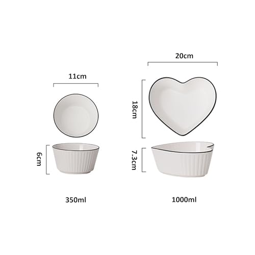 Image of Heart-Shaped Ceramic Bowls - Set of 3, Microwave Safe, Multi-Purpose Bowls for Soup, Rice, Noodles, and Fruits, Durable and Elegant Design for Home Kitchen or Restaurant Use