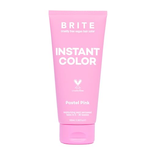 BRITE Vegan Instant Color - Semi-Permanent Hair Color, Nourishing Formula Lasts 5-30 Washes - Perfect for Pre-Lightened & Blonde Hair - Temporary Dye for Women & Men (Pastel Pink, 3.38 Fl Oz)