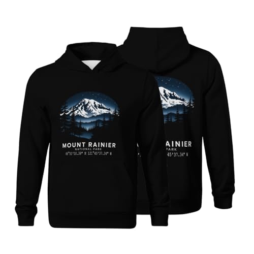 Kids Night Sky Mount Rainier National Park with GPS Location Boys Girls Lightweight Kangaroo Pocket Fleece Hoodies