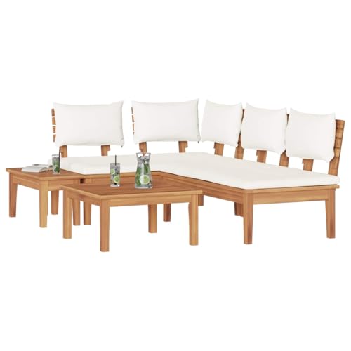 Ensemble de canapé de jardin 4 places salon extérieur teck et polyester