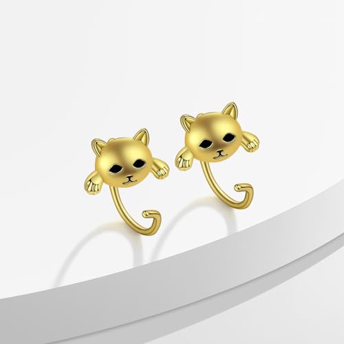 Boucle d'oreille en forme de visage de chat minimaliste en acier inoxydable - 5
