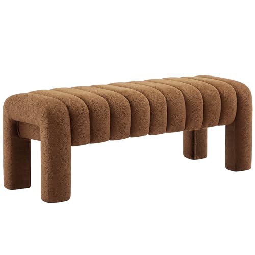 Scingu 43.3' Bedroom Bench, Upholstered Brown Boucle Ottoman, Modern Tufted Dining Bench with Solid...