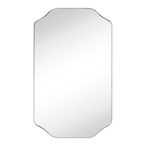 Image of TEHOME Brushed Nickel Scalloped Bathroom Vanity Mirror 24x40'' Decorative Silver Metal Framed Asymmetrical Bathroom Mirror