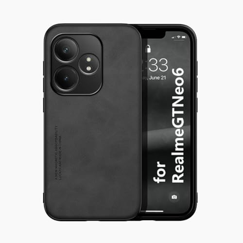 Kepuch Silklike Capa para Realme GT Neo 6, GT Neo6 SE, GT 6, GT 6T - Case Placa de Metal Embutida para Realme GT Neo 6, GT Neo6 SE, GT 6, GT 6T - Preto