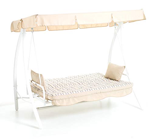 Balancín Marrakech de 3 plazas, estructura de metal, color blanco, función cama