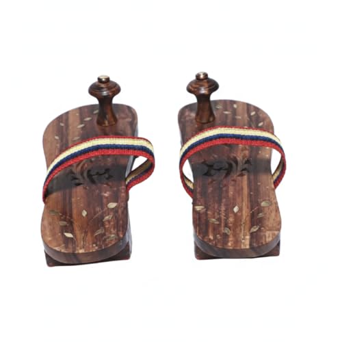 Image of Wooden Paduka (Khadau) with Strap | Traditional Wooden Sandals for Pooja & Temple | Charan Paduka | Wooden Footwear for Men & Women