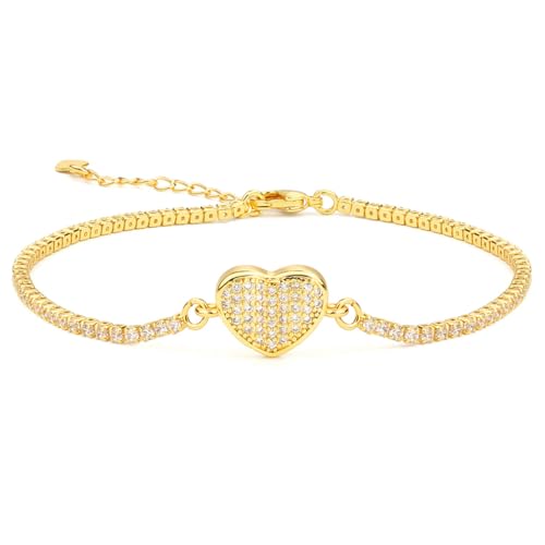 LOMISS PULSEIRA FOLHEADO A OURO 18K CORAÇÃO ZIRCÔNIA CRAVEJADA (Dourado)