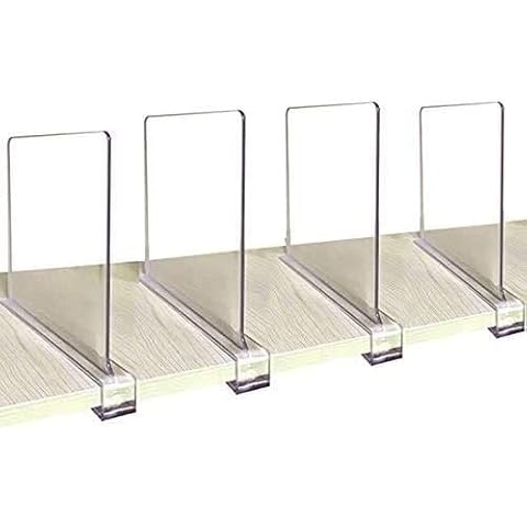 MSYU 4 PCS Clear Shelf Separators, Acrylic Shelf Dividers for Closets,Wood Shelf Dividers,Perfect for Clothes Organizer and Bedroom Kitchen Cabinets Shelf Storage and Organization (4) Cover