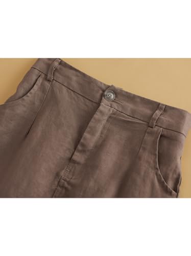 Kinghua Womens Linen Skirt Elastic High Waisted Casual Straight Cotton Linen Midi Skirt with Slit3