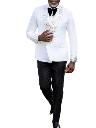 2 Piece Men's Suits with Rhinestones Groom Wedding Tuxedo Double Breasted Blazer Jacket Pants Formal Party Prom Set