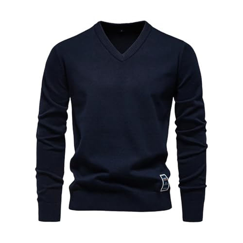 Slim Fit Wool Sweater Mens Long Sleeves Knit Pullover V Neck Lightweight Soft Jumper Top