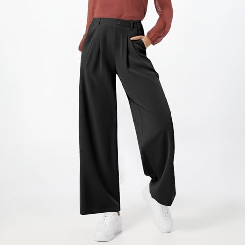 Wide Leg Dress Pants for Women Business Pull On Office Work Pants Loose Fit High Waisted Casual Trousers with Pockets2