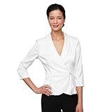 Alex Evenings Women's 3/4 Sleeve Surplice Neckline Stretch Blouse with Embellished Side Closure, Pearl Shimmer