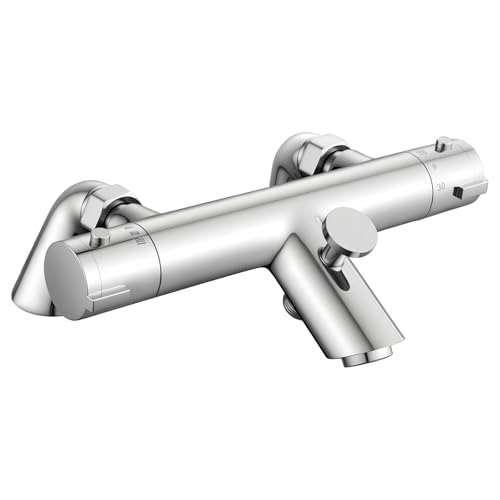 Rainysprit Round Thermostatic Bath Shower Mixer Deck Mounted Bathtub Shower Bath Mixer Valve Anti Scald Tap Thermostatic Exposed Shower Mixer Valve with Bath Filler Tap Chrome