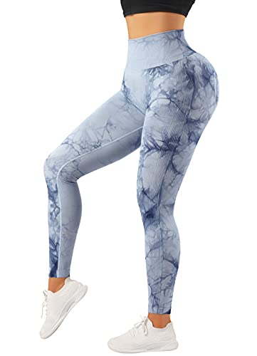 Omkagi Women Scrunch Butt Lifting Leggings Seamless High Waisted Workout Yoga Pants(S 88-Blue Tie Dye) #TOP1