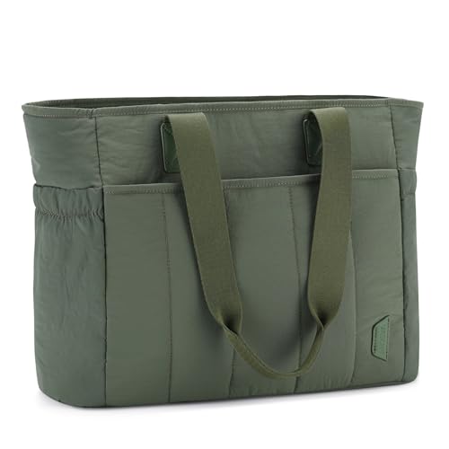 VASCHY Bolso Mujer, Bolso Acolchado Mujer Bolso Tote Bandolera Con Asa de Hombro Y Mano Bolso Universidad Shopper Ordenador Portátil para Trabajo Compras Viajes Escuela, Verde