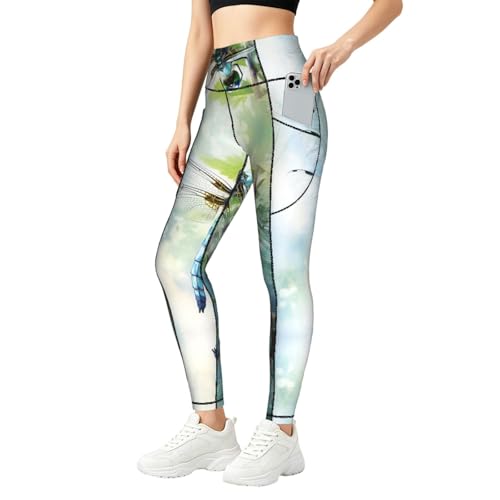 Leggings para control de abdomen con bolsillos laterales y estampado de libélula 1