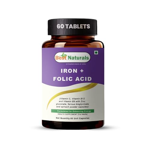 Best Naturals Iron + Folic Acid – 60 Capsules, 2-Month Supply – Supports Healthy Red Blood Cells, Energy Levels & Immune Function – Essential for Women’s Health – Non-GMO, Gluten-Free, Trusted USA Brand.